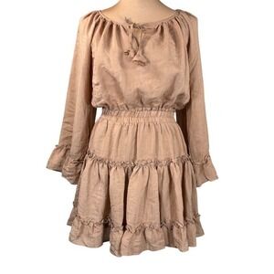 NWT Mustard Seed Ruffle Trim Mini Dress Medium Light Brown Prairiecore Cowgirl